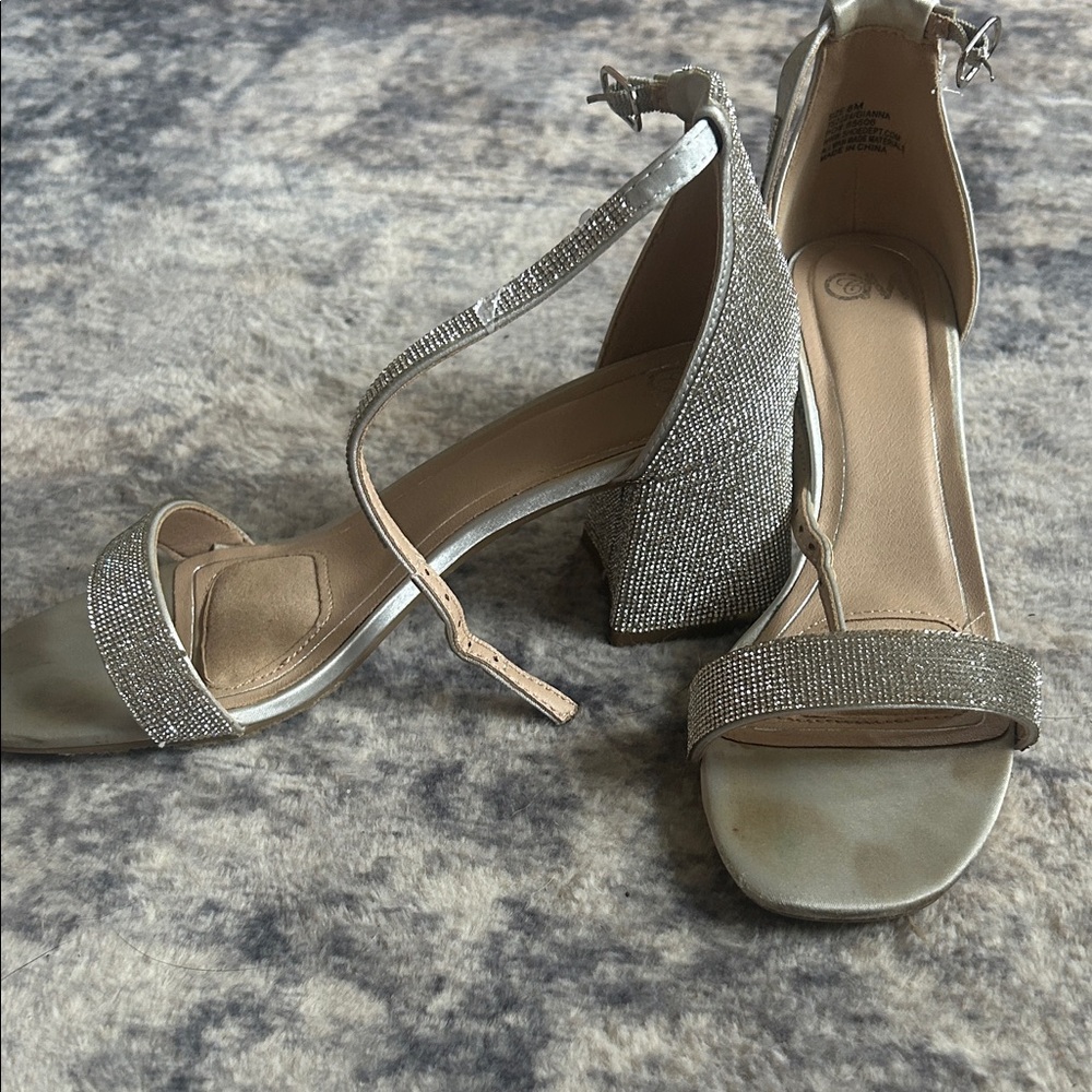 Women’s Silver Rhinestone Block Heel Sandals